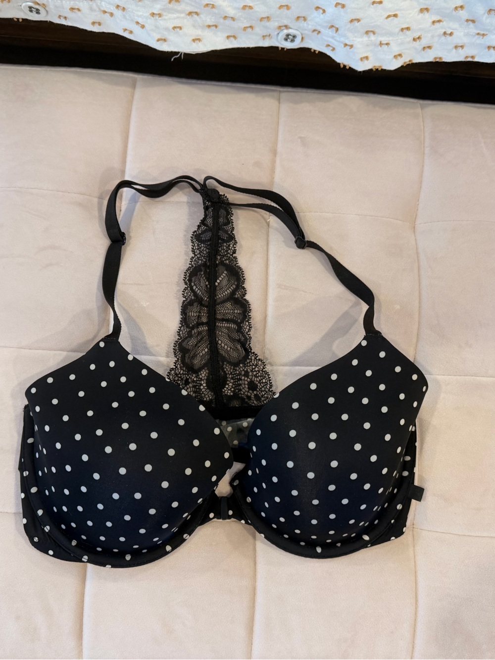 Victoria's Secret Black & White Polka Dot Lace Racerback Bra